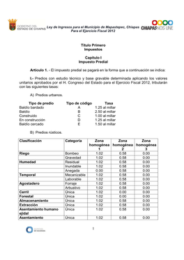 Mapastepec, Chiapas Para El Ejercicio Fiscal 2012