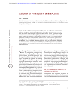 Evolution of Hemoglobin and Its Genes