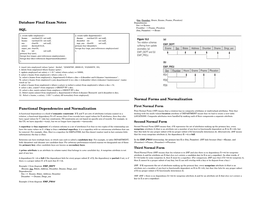 Database Final Exam Notes SQL Functional Dependencies And