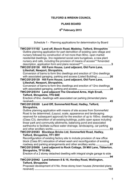 TELFORD & WREKIN COUNCIL PLANS BOARD 6 February 2013