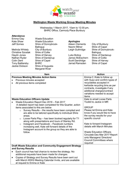 Wellington Waste Working Group Meeting Minutes