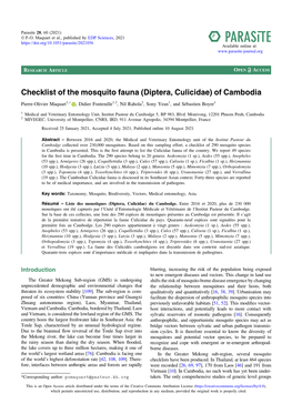Checklist of the Mosquito Fauna (Diptera, Culicidae) of Cambodia