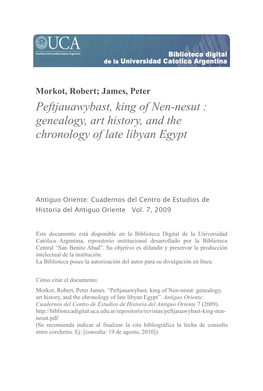 Peftjauawybast, King of Nen-Nesut : Genealogy, Art History, and the Chronology of Late Libyan Egypt