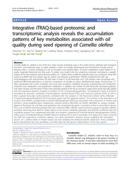 Integrative Itraq-Based Proteomic and Transcriptomic Analysis Reveals