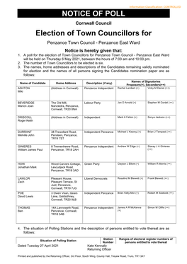 NOTICE of POLL Election of Town Councillors