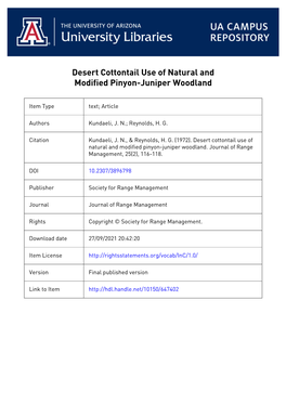 Desert Cottontail Use of Natural and Modified Pinyon- Juniper Woodland