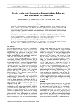 Formica Paralugubris (Hymenoptera: Formicidae) in the Italian Alps from New Data and Old Data Revisited