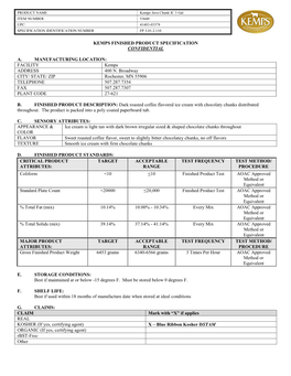 Kemps Finished Product Specification Confidential