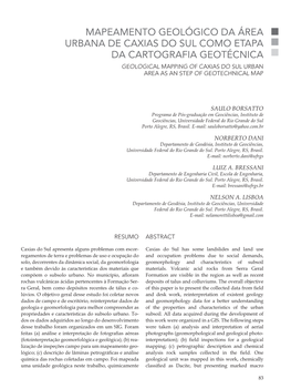 Mapeamento Geológico DA Área Urbana DE Caxias DO Sul Como ETAPA DA Cartografia Geotécnica