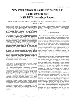New Perspectives on Neuroengineering and Neurotechnologies: NSF-DFG Workshop Report