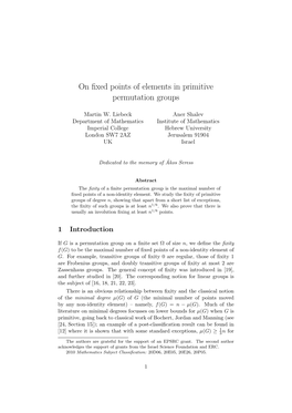 On Fixed Points of Elements in Primitive Permutation Groups