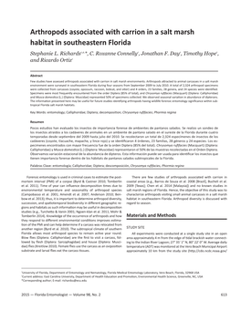 Arthropods Associated with Carrion in a Salt Marsh Habitat in Southeastern Florida Stephanie L