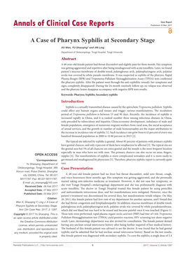 A Case of Pharynx Syphilis at Secondary Stage