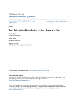 Body Talk: Male Athletes Reflect on Sport, Injury, and Pain