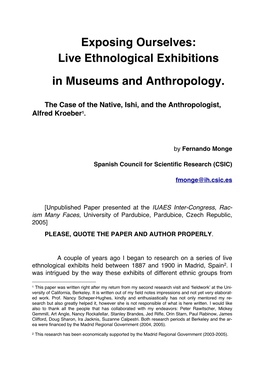 Exposing Ourselves: Live Ethnological Exhibitions in Museums and Anthropology