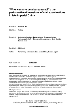 The Performative Dimensions of Civil Examinations in Late Imperial China