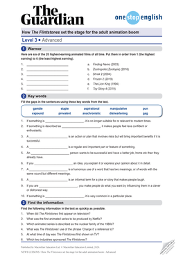 Animation Boom—Advanced Worksheet