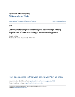 Genetic, Morphological and Ecological Relationships Among Populations of the Clam Shrimp, Caenestheriella Gynecia