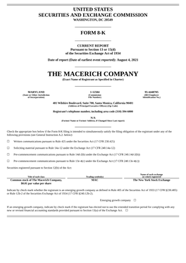 THE MACERICH COMPANY (Exact Name of Registrant As Specified in Charter)
