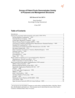 Survey of Patent Pools Demonstrates Variety of Purposes and Management Structures