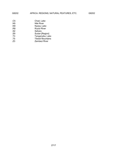 Class G Tables of Geographic Cutter Numbers: Maps -- by Region Or Country -- Eastern Hemisphere -- Africa