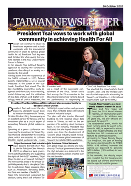 President Tsai Vows to Work with Global Community in Achieving