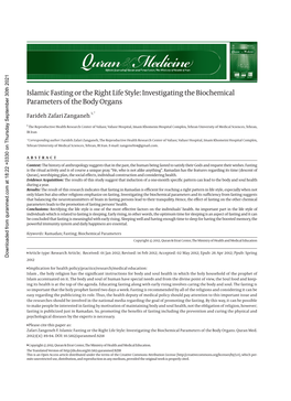 Islamic Fasting Or the Right Life Style: Investigating the Biochemical Parameters of the Body Organs