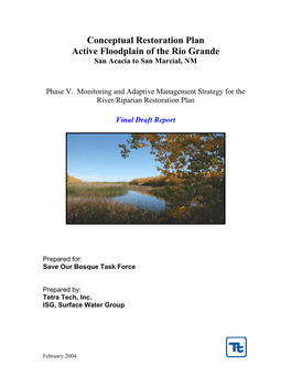 Conceptual Restoration Plan Active Floodplain of the Rio Grande San Acacia to San Marcial, NM