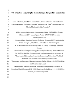 CO2 Mitigation Accounting for Thermal Energy Storage (TES) Case Studies