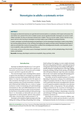 Stereotypies in Adults: a Systematic Review