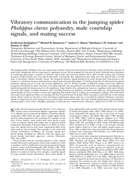 Vibratory Communication in the Jumping Spider Phidippus Clarus: Polyandry, Male Courtship Signals, and Mating Success