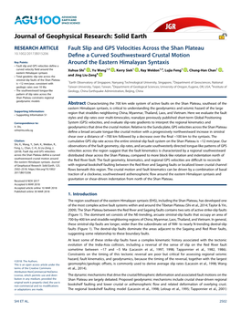 Fault Slip and GPS Velocities Across the Shan Plateau Define a Curved