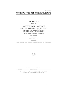 Continuing to Reform Professional Boxing Hearing Committee on Commerce, Science, and Transportation United States Senate