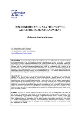 Sunshine Duration As a Proxy of the Atmospheric Aerosol Content