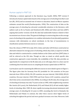 Human Capital in PWT 9.0 Following a Common Approach in the Literature (E.G