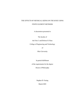 The Effects of Meniscal Sizing on the Knee Using