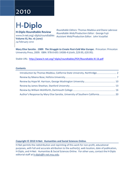 H-Diplo Roundtable, Vol. XI, No. 16