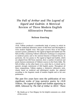 The Fall of Arthur and the Legend of Sigurd and Gudrún: a Metrical Review of Three Modern English Alliterative Poems