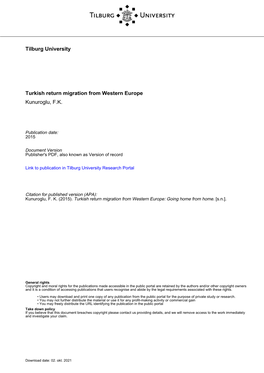 Turkish Return Migration from Western Europe Kunuroglu, F.K