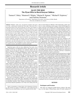 Iq on the Rise: the Flynn Effect in Rural Kenyan Children