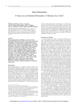 P Gene As an Inherited Biomarker of Human Eye Color1