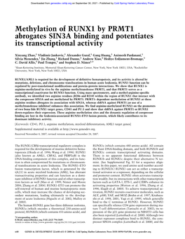 Methylation of RUNX1 by PRMT1 Abrogates SIN3A Binding and Potentiates Its Transcriptional Activity
