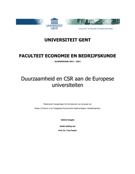 Duurzaamheid En CSR Aan De Europese Universiteiten