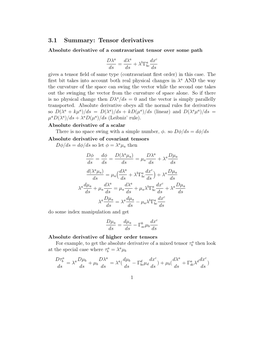 3.1 Summary: Tensor Derivatives Absolute Derivative of a Contravariant Tensor Over Some Path