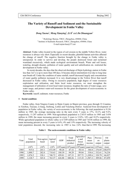The Variety of Runoff and Sediment and the Sustainable Development in Fenhe Valley