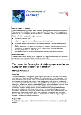 The Rise of the Euroregion. a Bird's Eye Perspective on European Cross