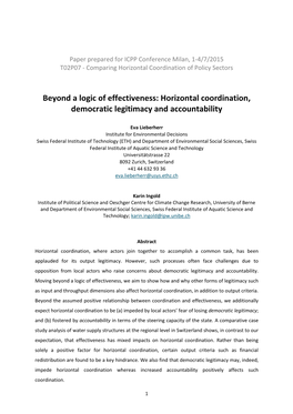 Horizontal Coordination, Democratic Legitimacy and Accountability