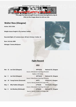 Fight Record Walter Ross (Glasgow)