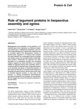 Role of Tegument Proteins in Herpesvirus Assembly and Egress