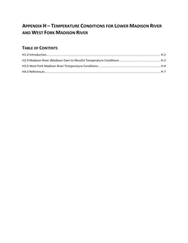 West Fork Madison and Jack Creek Temperature Conditions